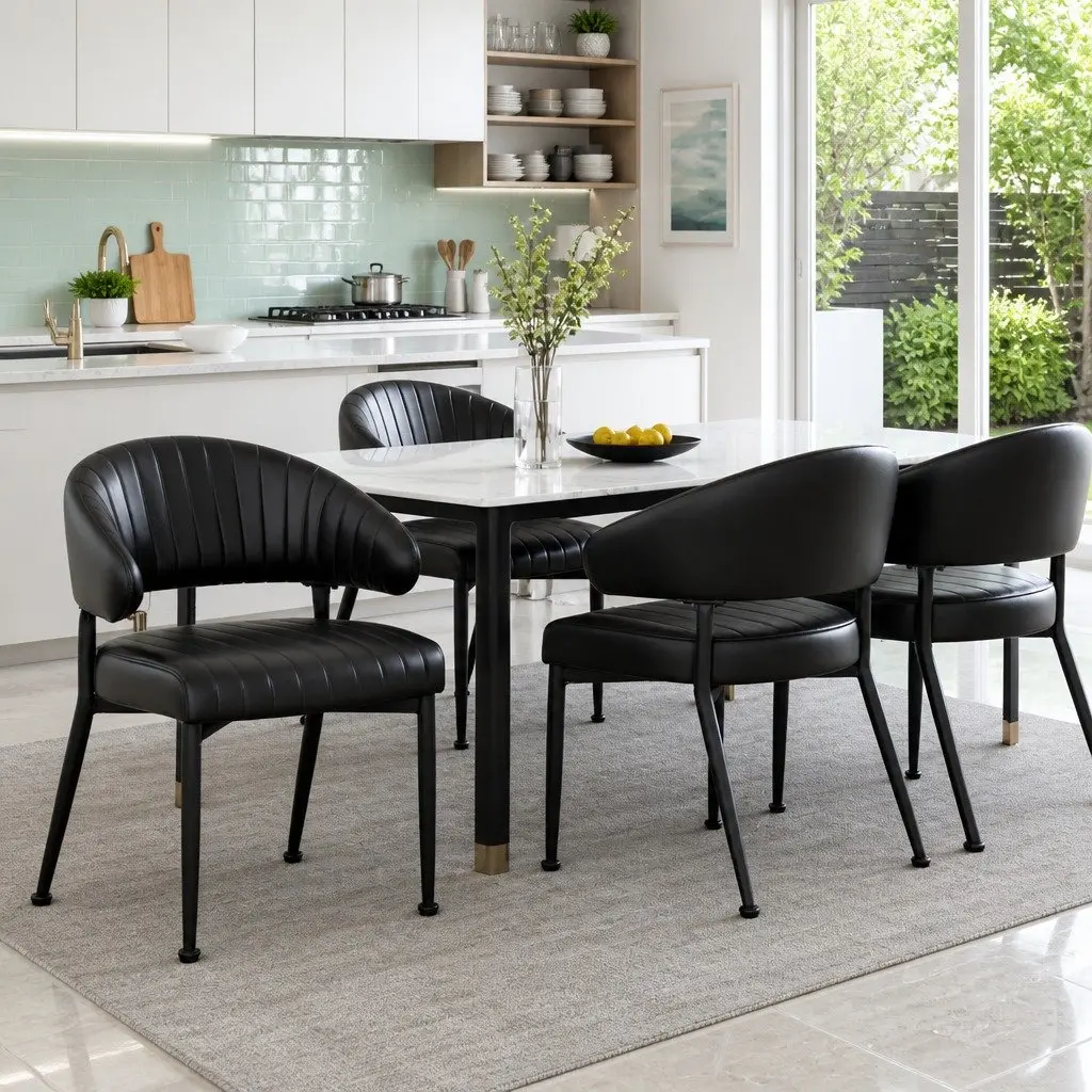 Dining Chairs Set of 4 Leather Padded Seat Metal Frame Kitchen Furniture Black