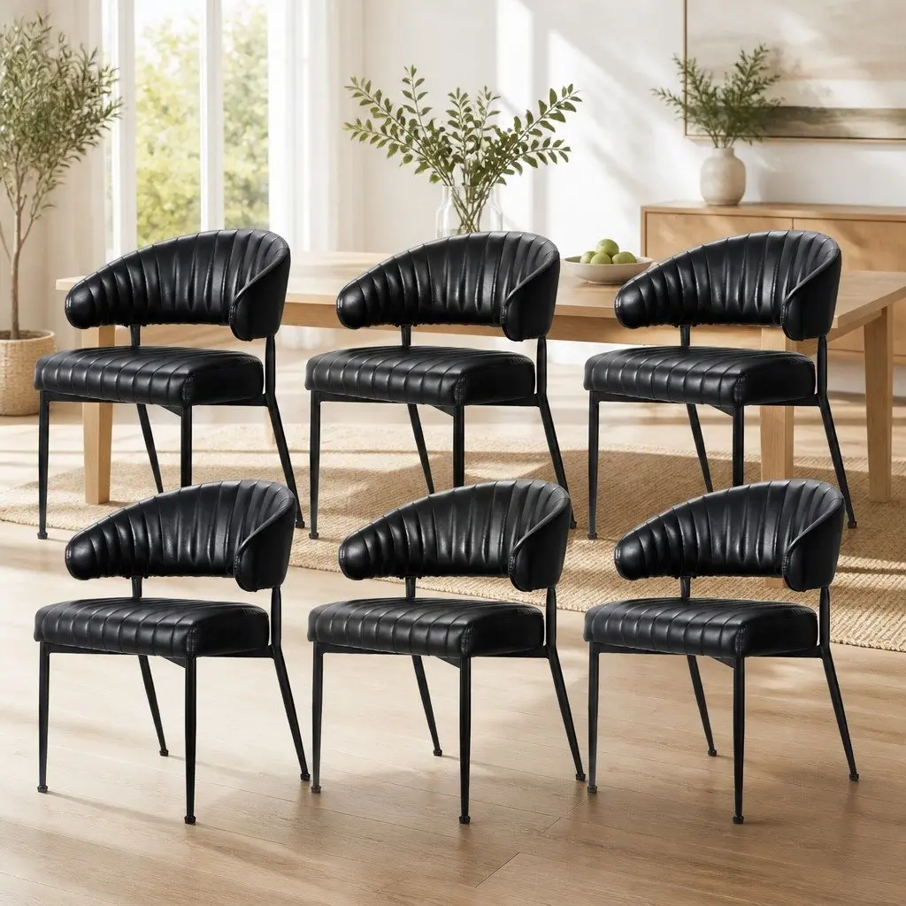 Dining Chairs Set of 6 Black Leather Armchair Kitchen Seat Padded Cushion