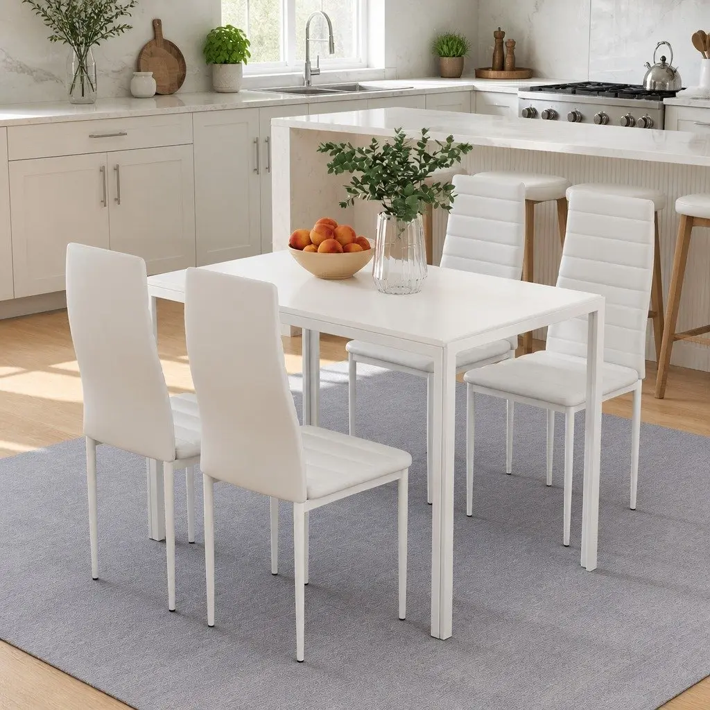 Dining Set 5 Piece White Dining Table and 4 Chairs Kitchen Room Furniture