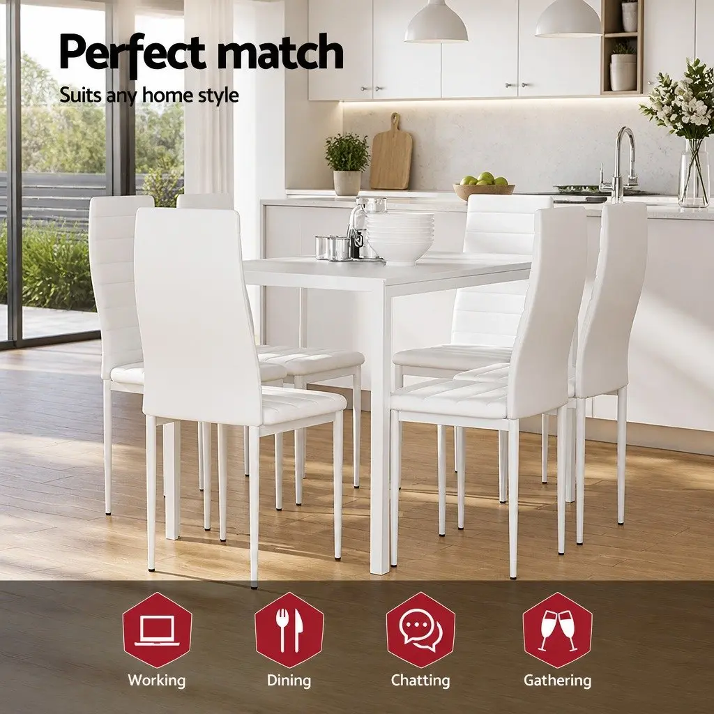 Dining Set Rectangular Table and 6 Chairs Contemporary White 120cm x 60cm MDF and Metal