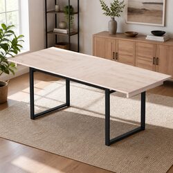Extendable Dining Table 140-200cm Natural Wood Top Black Metal Legs 4-6 Seater