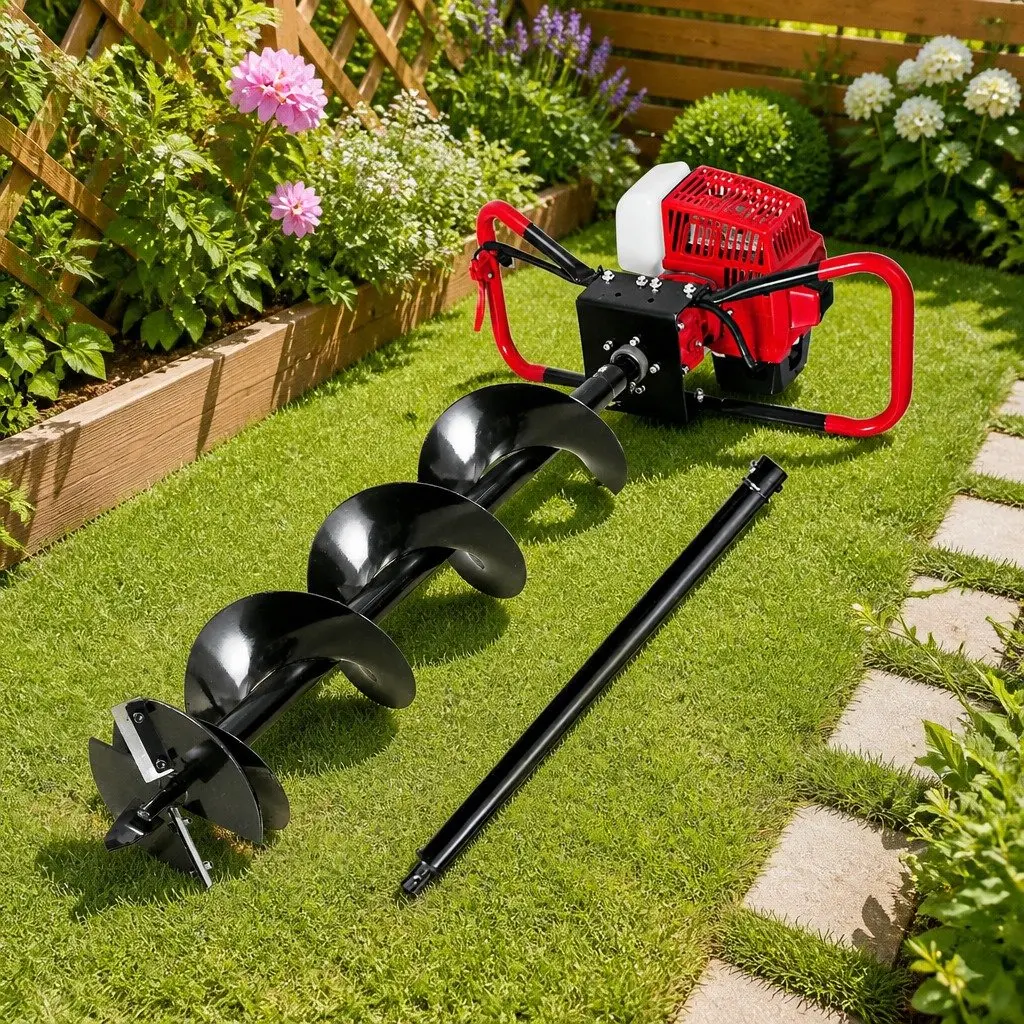 Post Hole Digger Petrol Powered 200mm Auger Drill 63cc Engine Heavy Duty Steel Construction