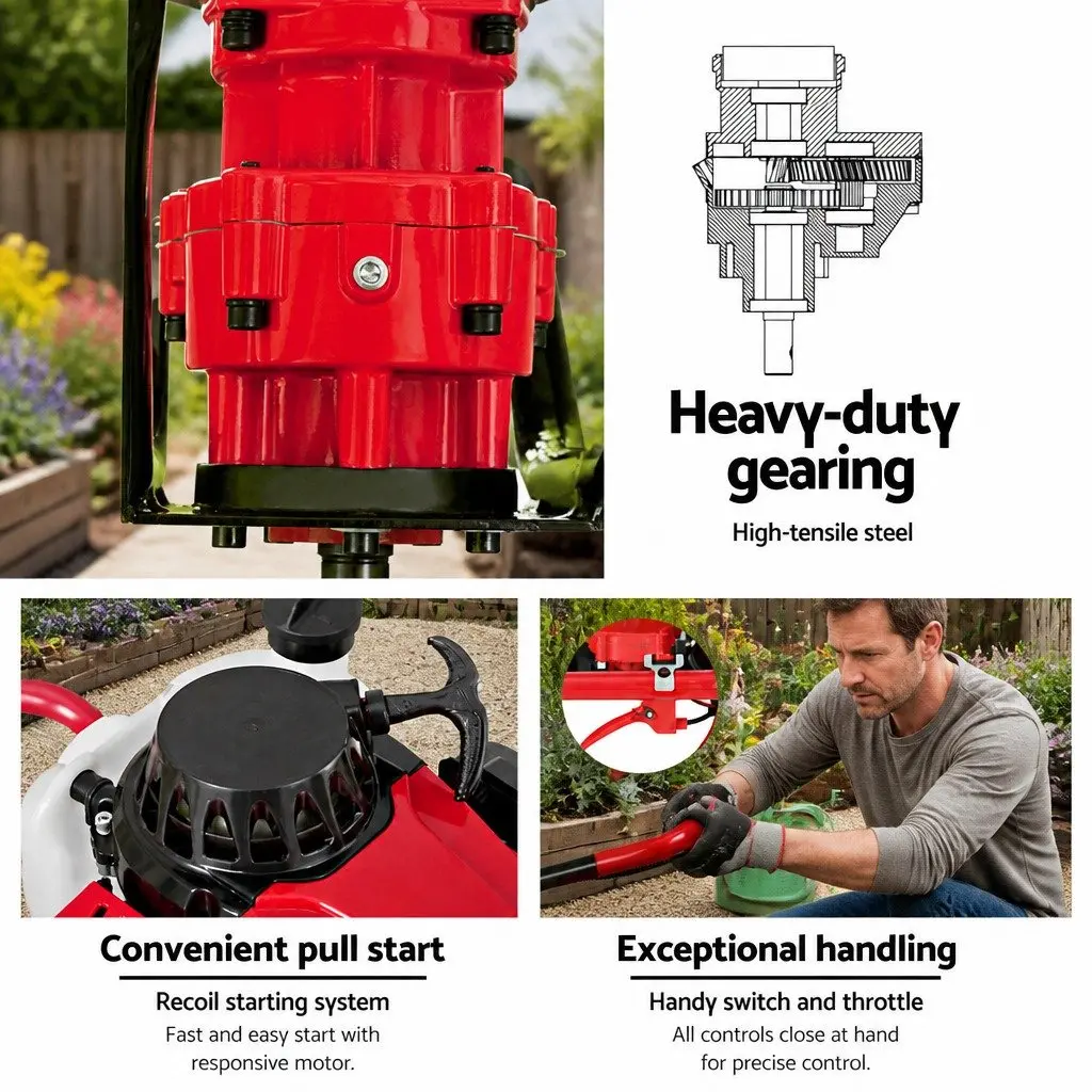 Post Hole Digger 63cc 2-Stroke Petrol Engine Auger Outdoor Power Equipment Red or Black