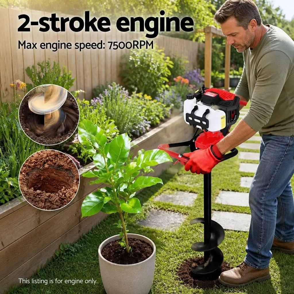 Post Hole Digger Engine 65CC Single Cylinder 2-Stroke Petrol Motor Red
