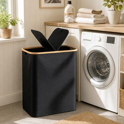 2 Section Laundry Basket with Removable Mesh Bags Foldable Storage Organiser
