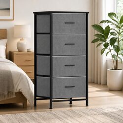 Chest of 4 Drawers Storage Dresser Tallboy Grey Black Bedroom Furniture Unit