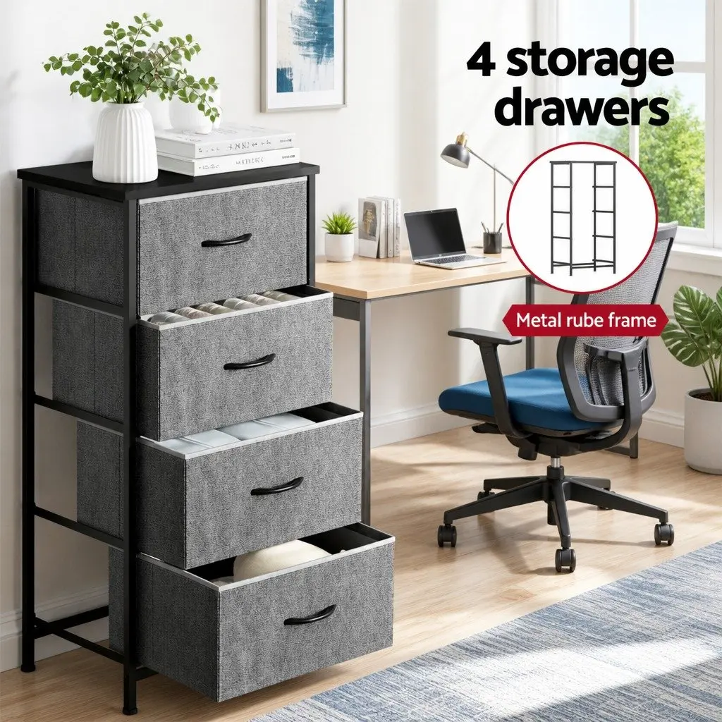 Chest of Drawers Storage Tallboy 4 Drawers Grey MDF Metal Frame