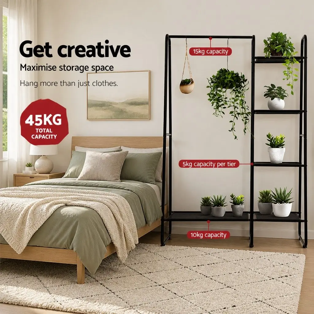 Metal Clothes Rack with Shelves Sturdy Frame 150cm Black