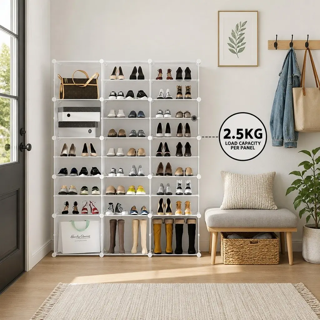 Shoe Storage Cabinet Stackable 15 Cubes White Modular Organizer