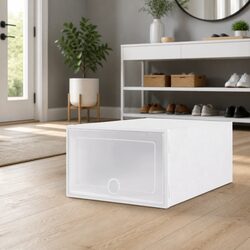 Shoe Storage Boxes Set of 24 Stackable Foldable Organiser White Clear