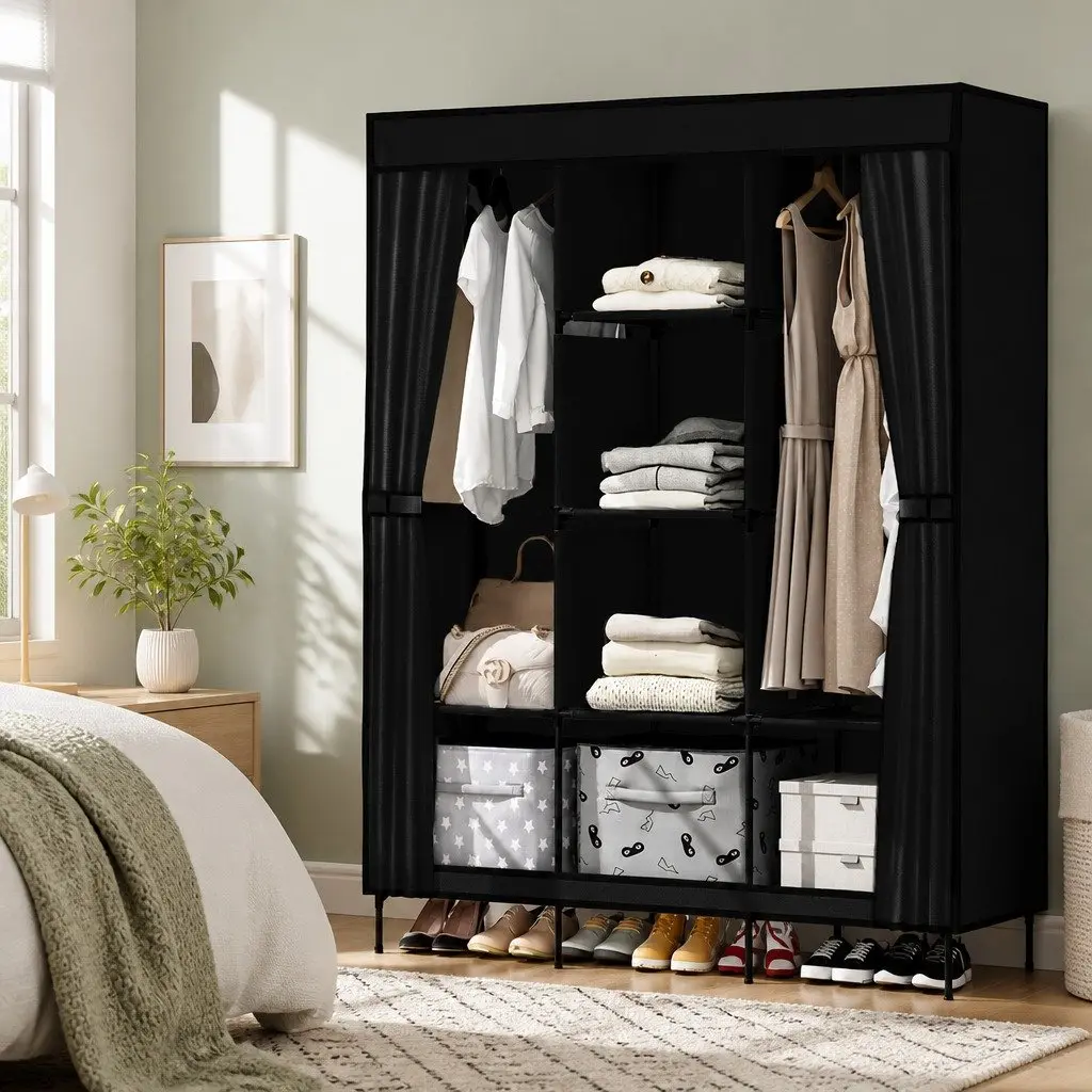 Large Portable Clothes Closet Wardrobe with Shelf Storage Organizer Black