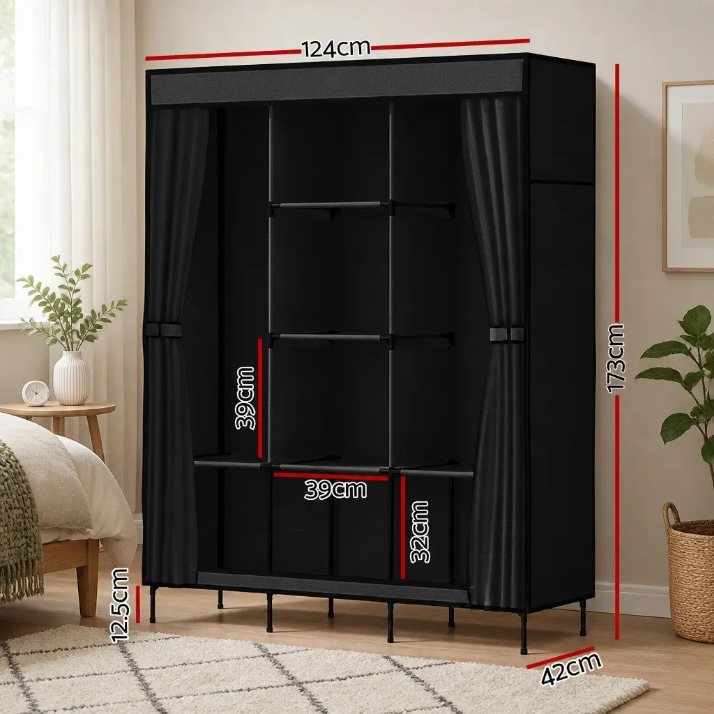 Large Portable Clothes Closet Wardrobe with Shelf Storage Organizer Black