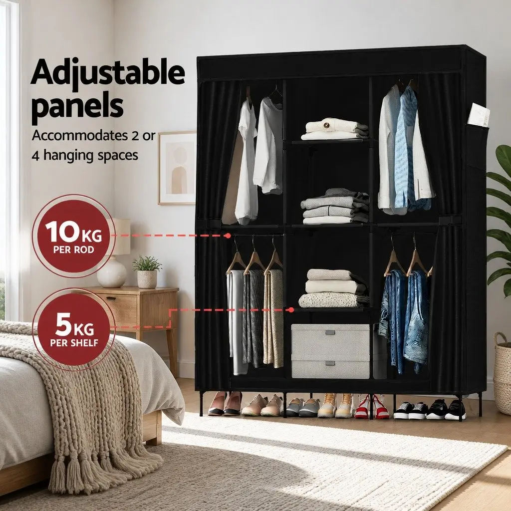 Large Portable Clothes Closet Wardrobe with Shelf Storage Organizer Black