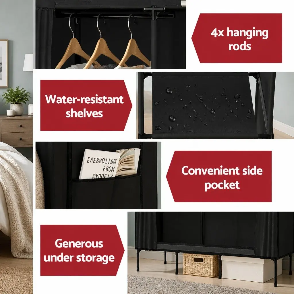 Large Portable Clothes Closet Wardrobe with Shelf Storage Organizer Black
