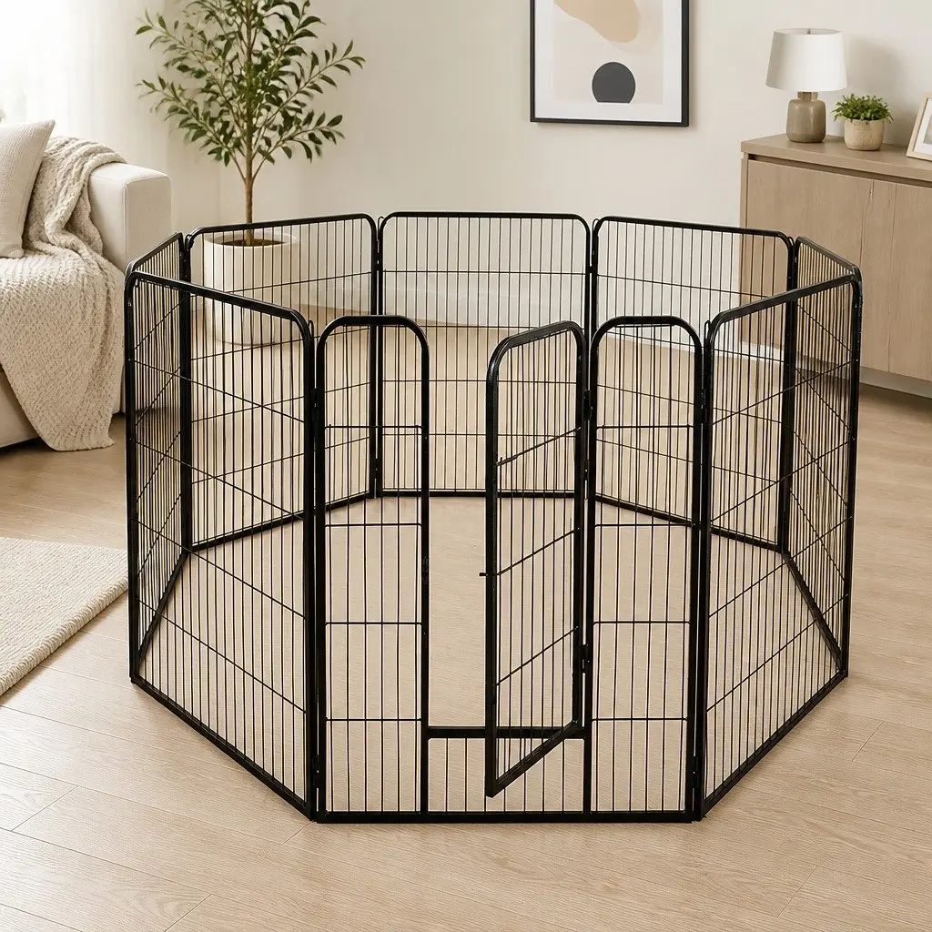 Pet Playpen 8 Panel Portable Foldable Enclosure 24 Inch Black