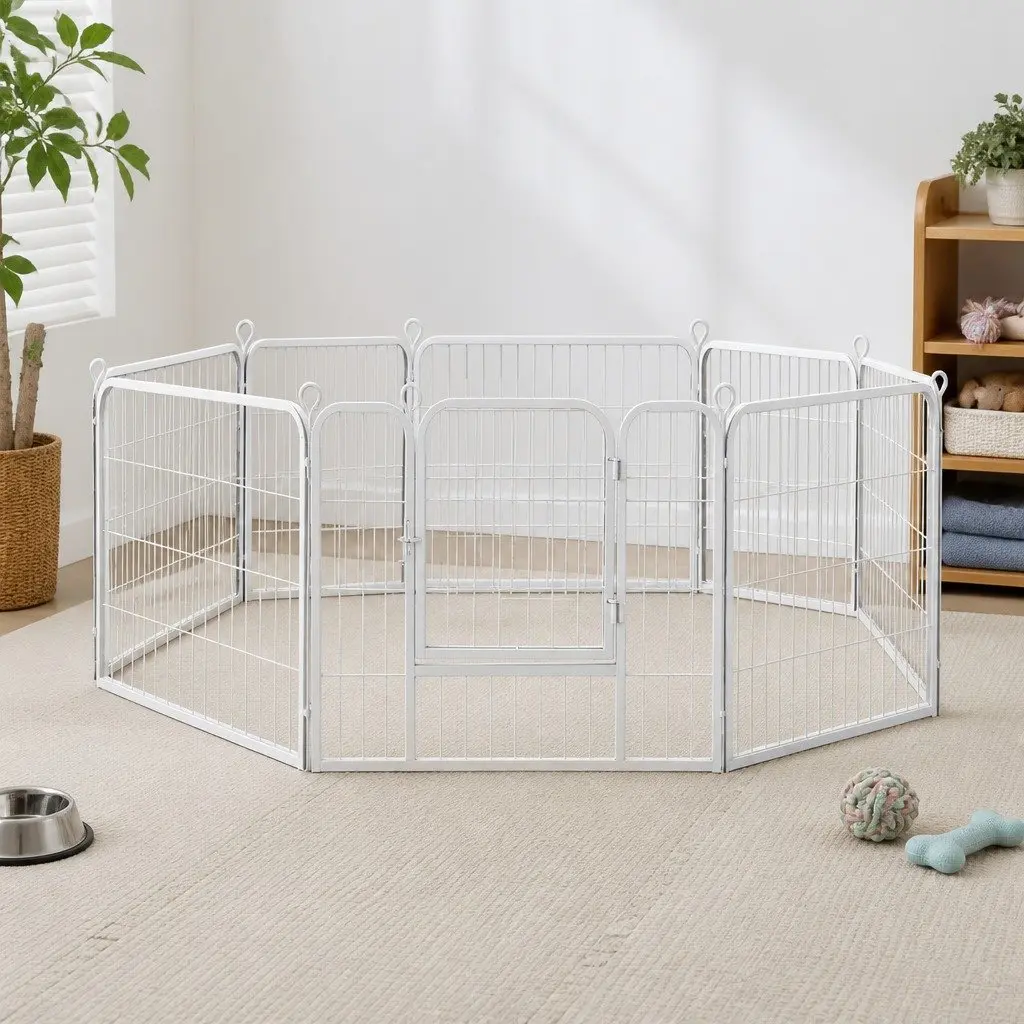 Pet Playpen 8 Panel Foldable Portable Exercise Pen White Steel