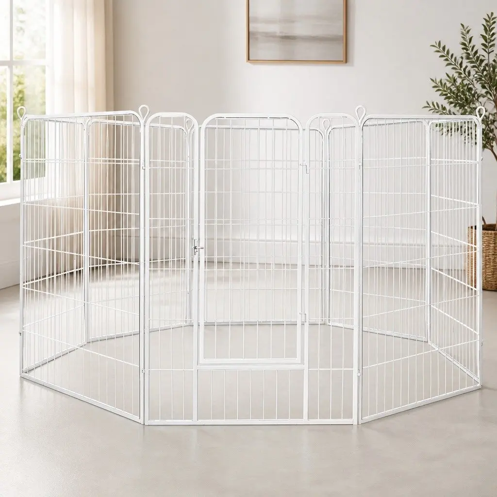 Pet Playpen Portable 8 Panel Foldable Exercise Pen White Steel