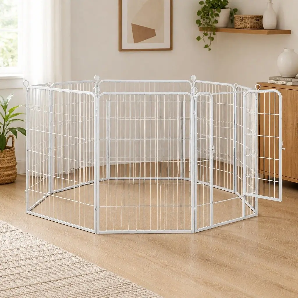 Pet Playpen 8 Panel Foldable Portable Enclosure 48 Inch White Steel