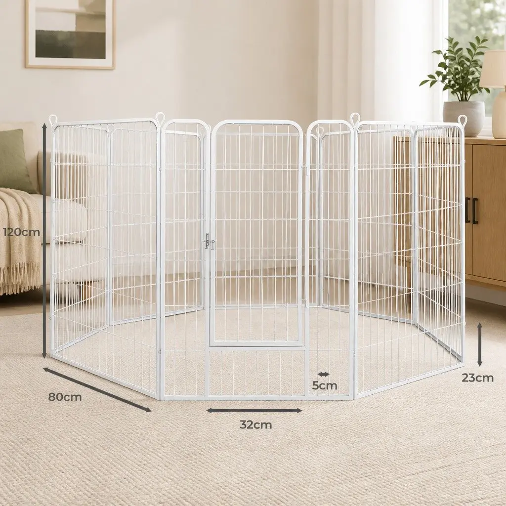 Pet Playpen 8 Panel Foldable Portable Enclosure 48 Inch White Steel