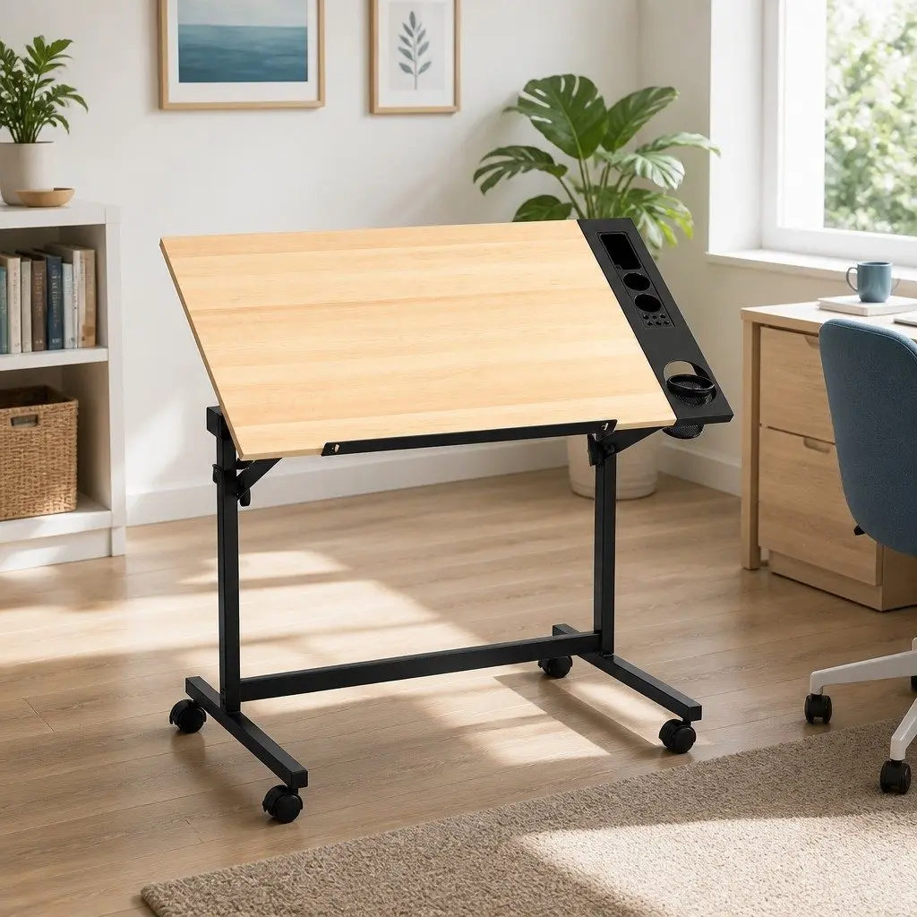 Drafting Table Adjustable Desktop Angle MDF Oak