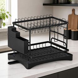 Dish Rack 2 Tier Expandable Drying Drainer with Cutlery Holder Tray Kitchen