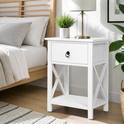 Bedside Table 1 Drawer with Shelf White Rustic Nightstand Storage Bedroom