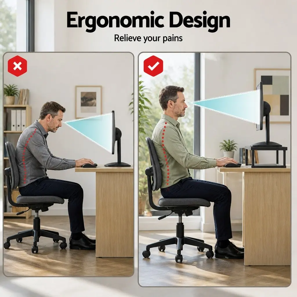 Dual Monitor Stand 100cm Wide Riser Desk Organiser Black