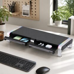 Monitor Stand with USB Hub Desk Organiser RGB Lighting Computer Riser Black