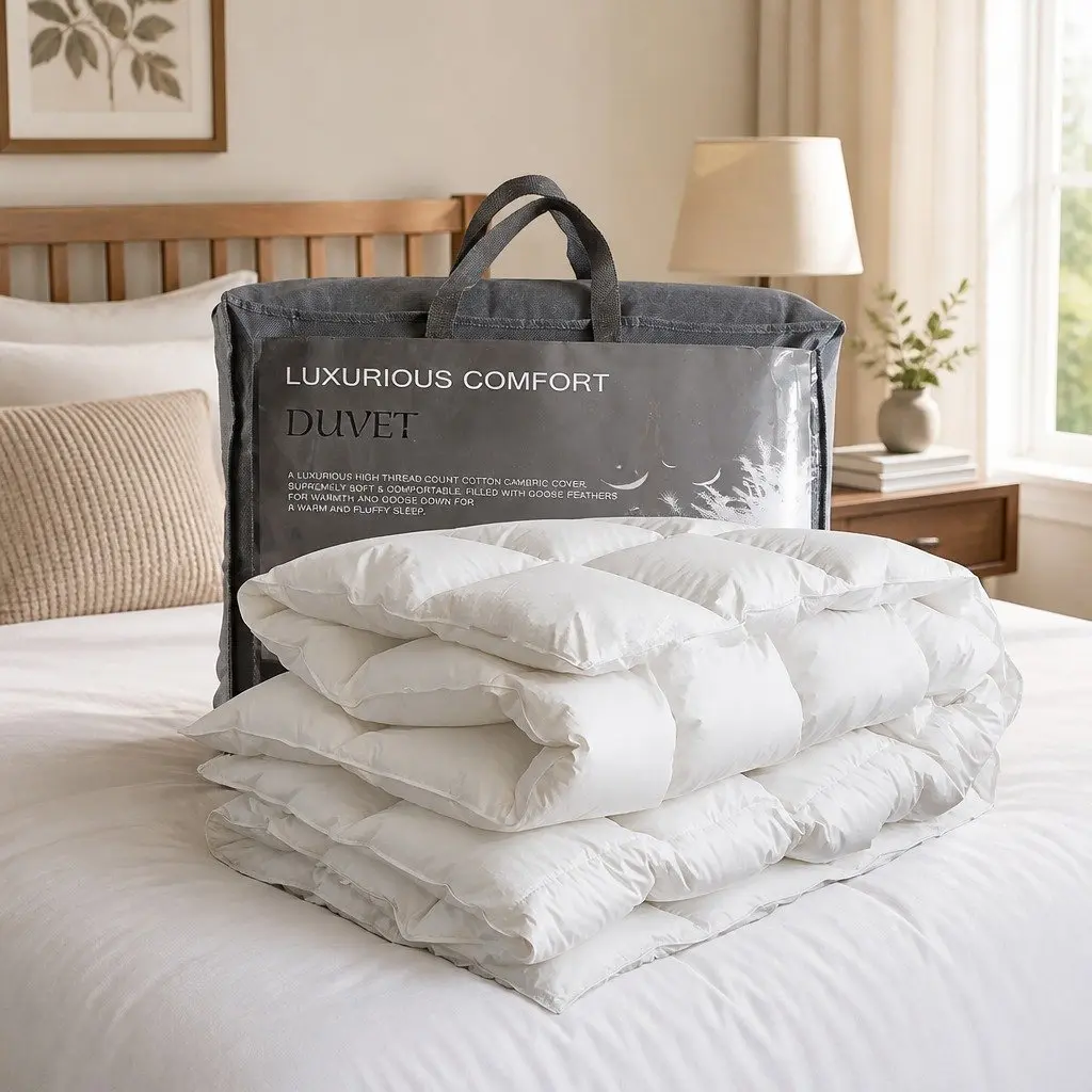 Goose Down Feather Quilt Lightweight Breathable Super King White Cotton Cover