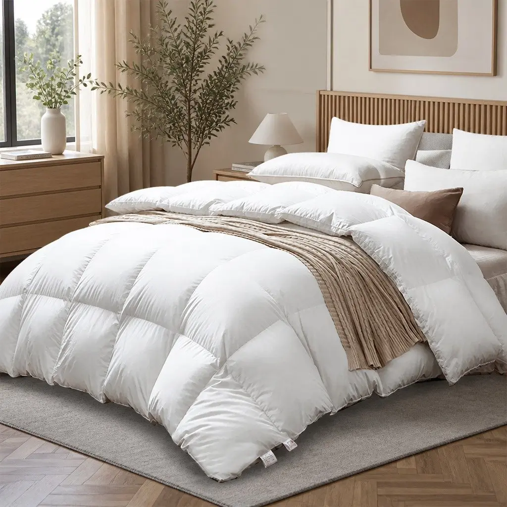 Goose Down Feather Quilt Lightweight Breathable Super King White Cotton Cover