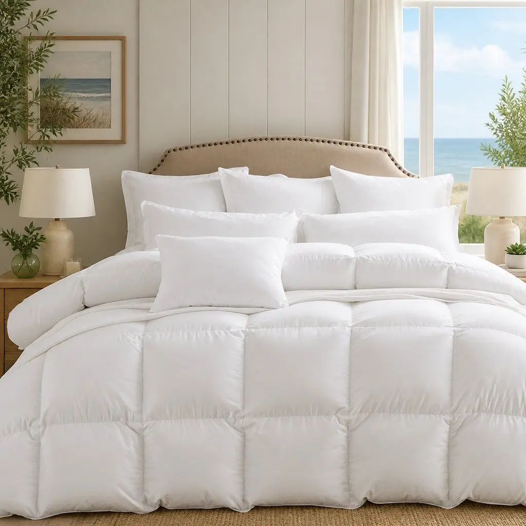 Goose Down Feather Quilt Lightweight Breathable Super King White Cotton Cover