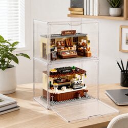 Clear Acrylic Display Case 2 Pack Stackable Storage Box Toys Collectibles