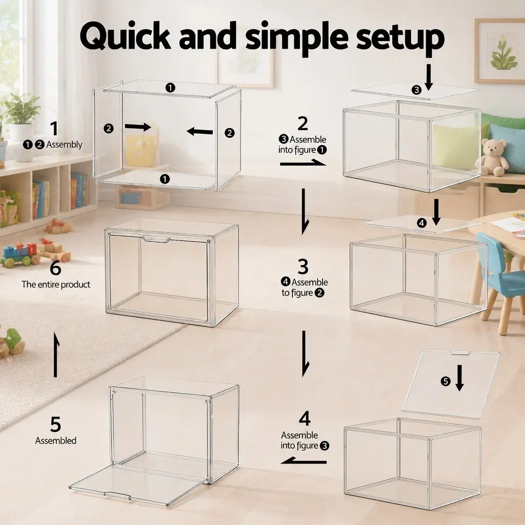 Clear Acrylic Display Case Stackable 3 Pack with Magnetic Door for Toy Storage
