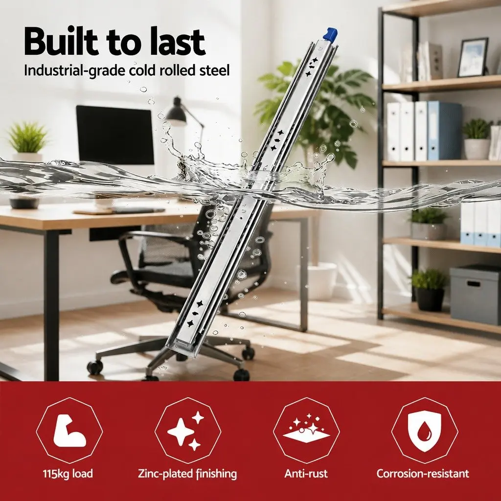 Heavy Duty Drawer Slides Full Extension Locking 750-1500mm Silver