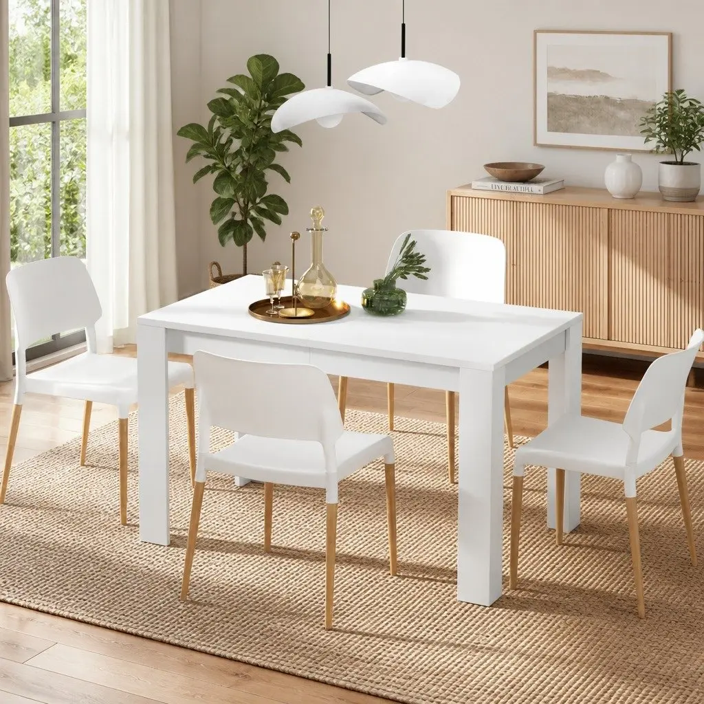 White Dining Table and 4 Chairs Set Wooden Kitchen Café Dining Room Furniture