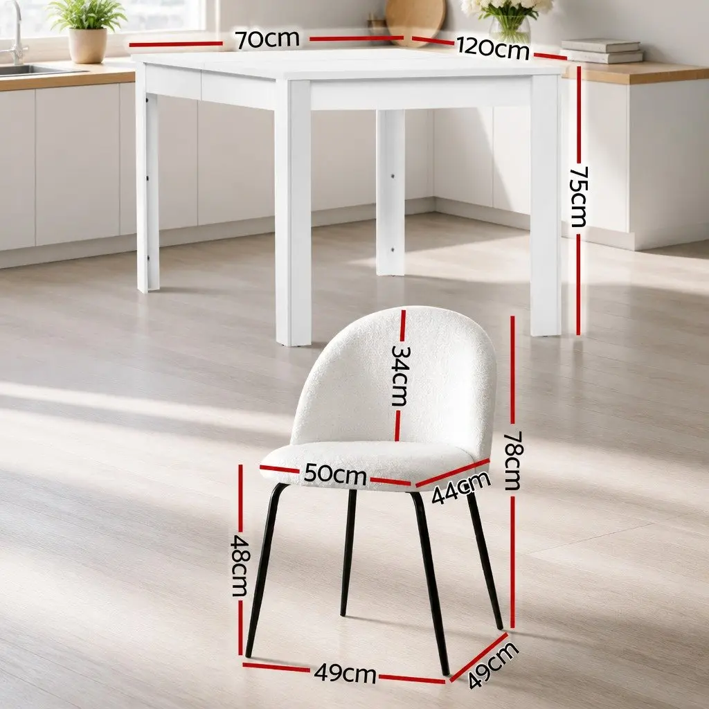 Dining Table and 4 Chairs Set White Sherpa Fabric Kitchen Dining Room Furniture