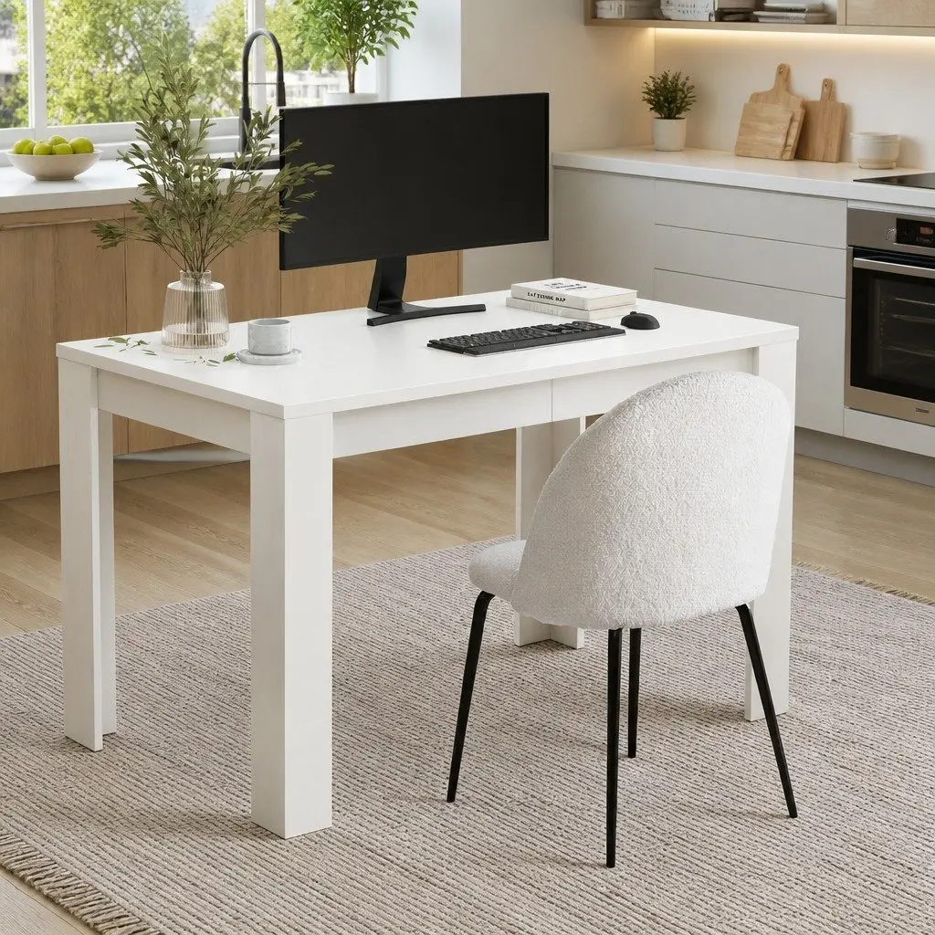 Dining Table and 4 Chairs Set White Sherpa Fabric Kitchen Dining Room Furniture