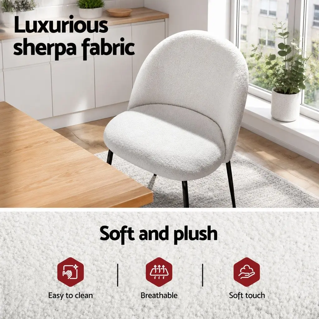 Dining Table and 4 Chairs Set White Sherpa Fabric Kitchen Dining Room Furniture