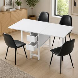 Dining Table and Chairs Set 5pcs Foldable Gateleg Design Black White Kitchen