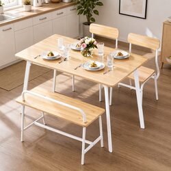 Dining Table and Chairs Set of 4 with Bench Kitchen Furniture Natural Wood