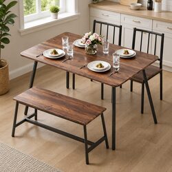 Dining Table and Chairs Set of 4 with Bench Kitchen Furniture Rustic Brown Black