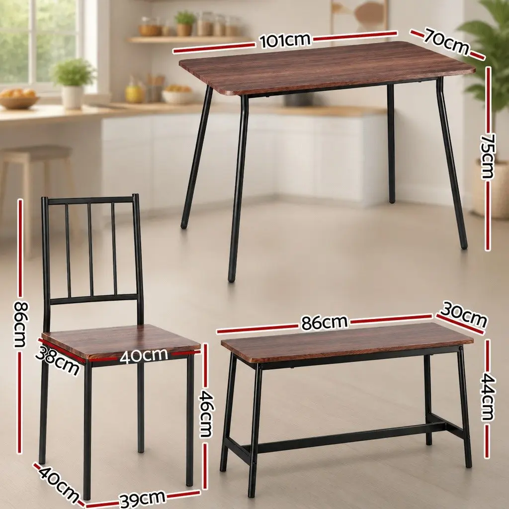 Dining Set Rustic Brown Black 4 Piece Table Chairs Bench