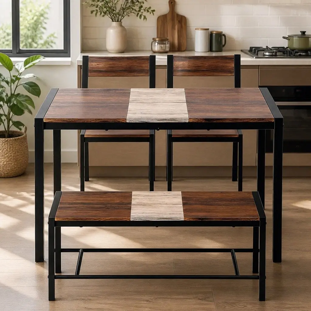 Dining Set Space-Saving 4 Piece Rustic Brown Beige Black