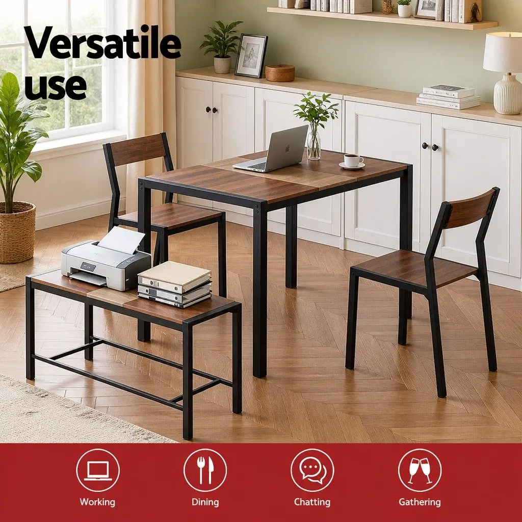Dining Set Space-Saving 4 Piece Rustic Brown Beige Black