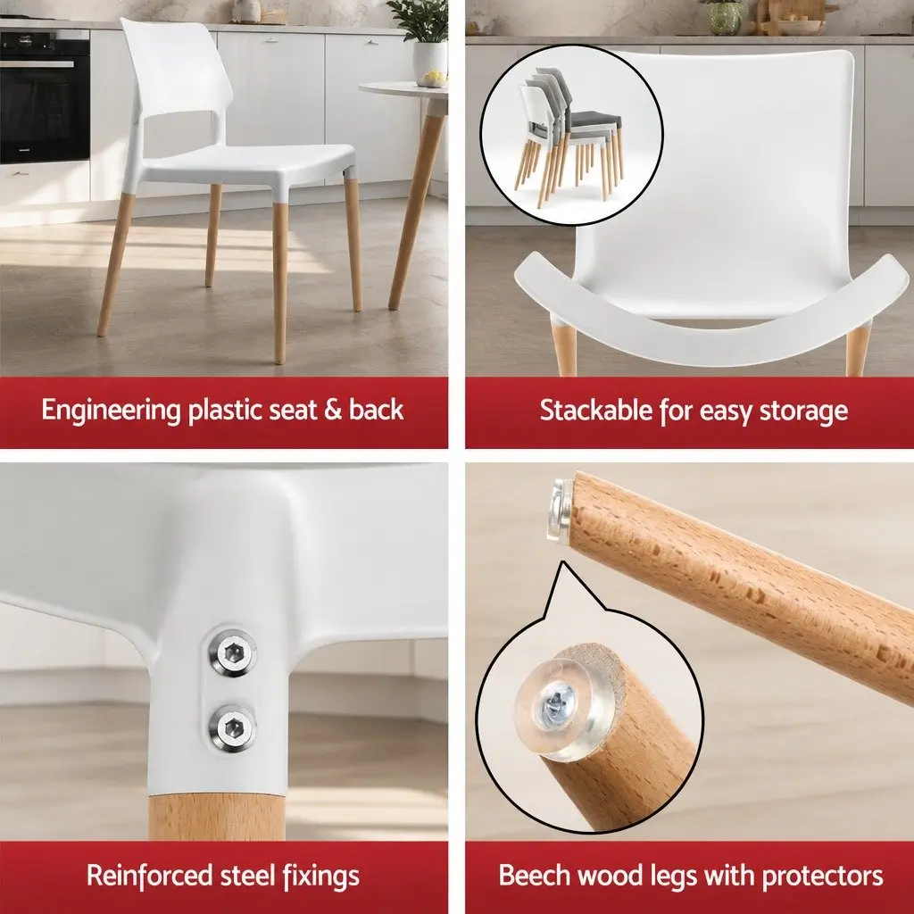 Dining Table and 4 Chairs Set Round White 100cm Kitchen Furniture Beech Wood