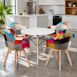 Dining Table and 4 Chairs Set Round White Beech Wood Legs Dinner Furniture