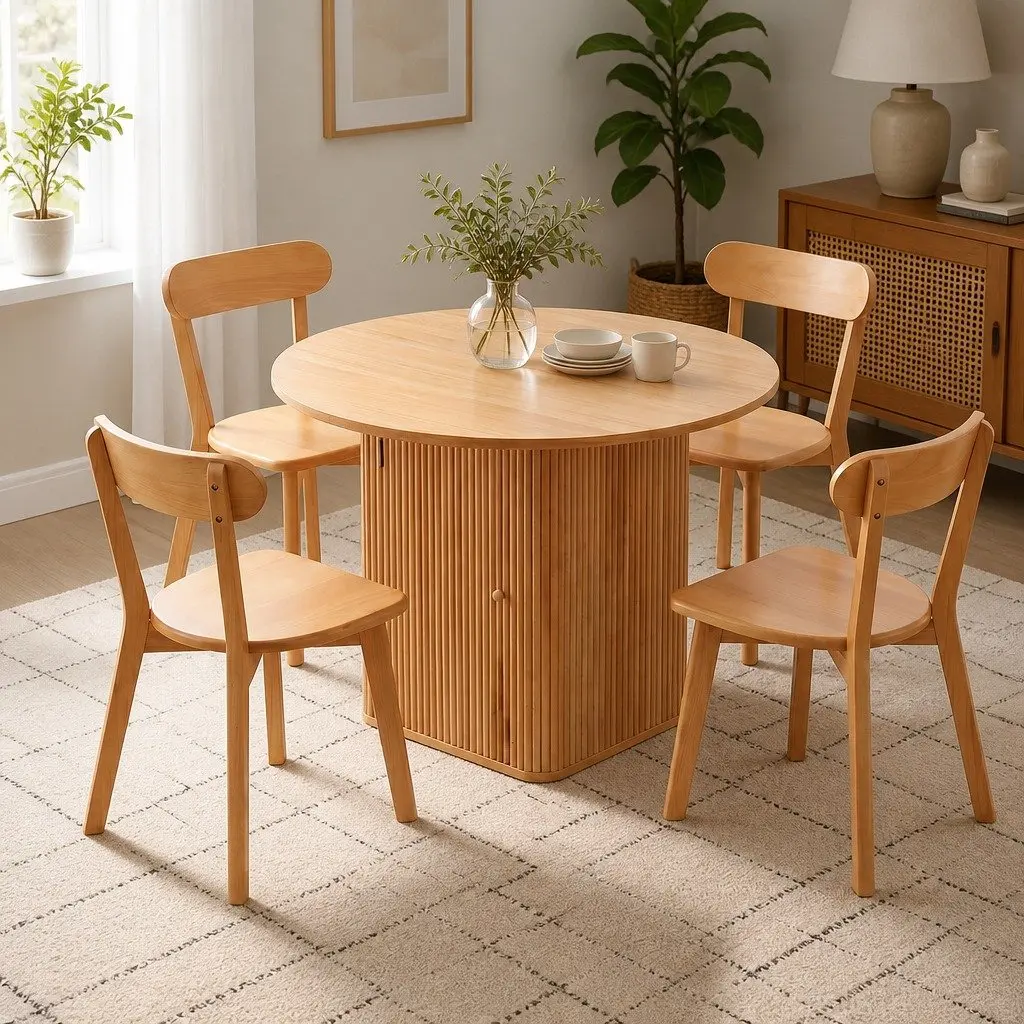 4-Seater Dining Table and Chair Set Square 100cm Pine Wood Kitchen Furniture