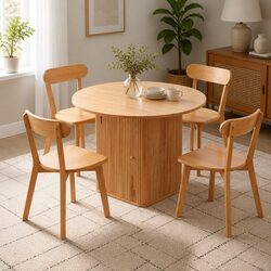 4-Seater Dining Table and Chair Set Square 100cm Pine Wood Kitchen Furniture