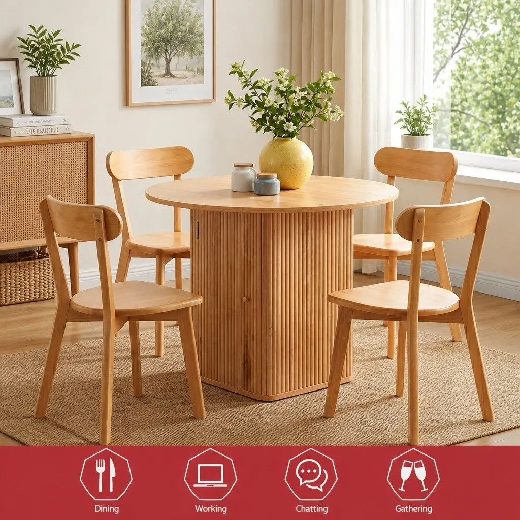 4-Seater Dining Table and Chair Set Square 100cm Pine Wood Kitchen Furniture