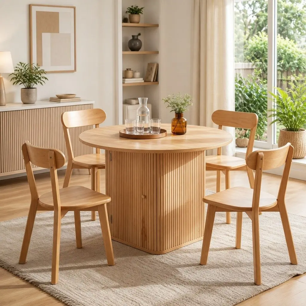 4-Seater Dining Table and Chair Set Square 100cm Pine Wood Kitchen Furniture